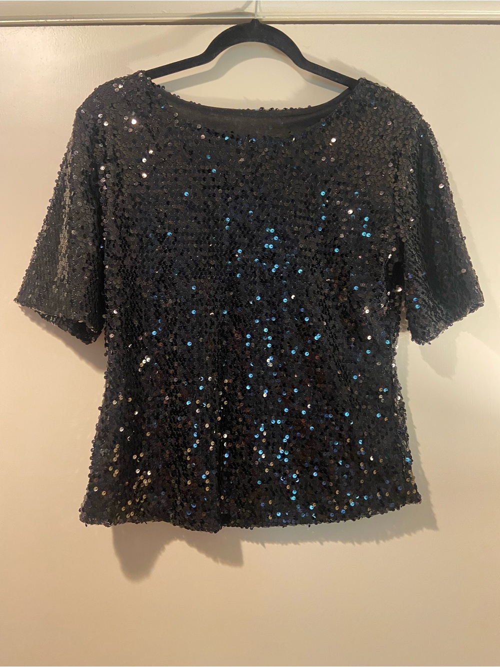 Black Sequin Short-Sleeve Crewneck Tee - Sparkle Everyday - Picture 2 of 5